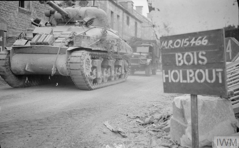 British tanks make their way to Falaise during the Battle of Normandy