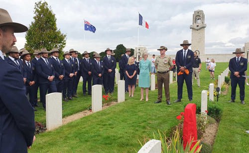 Australian Rugby team paying respect at Villers-Bretonneux cemetery