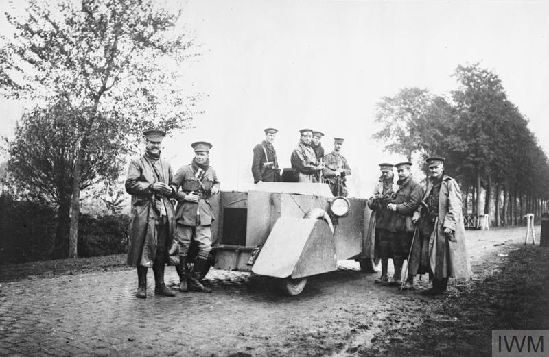 Naval Armoured Car on the Menin Road circa October 1914.