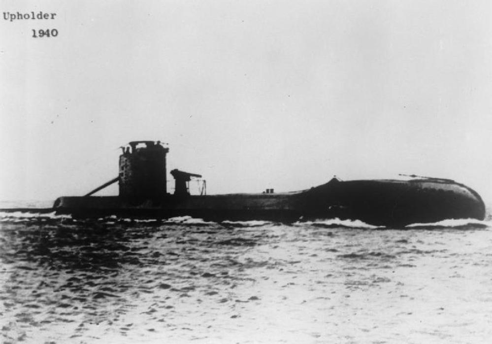 View of the British U-Class submarine HMS Upholder on the surface of the Mediterranean circa 1940.