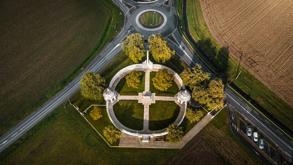 Overhead view of the Neuve-Chapelle Indian Forces Memorial.