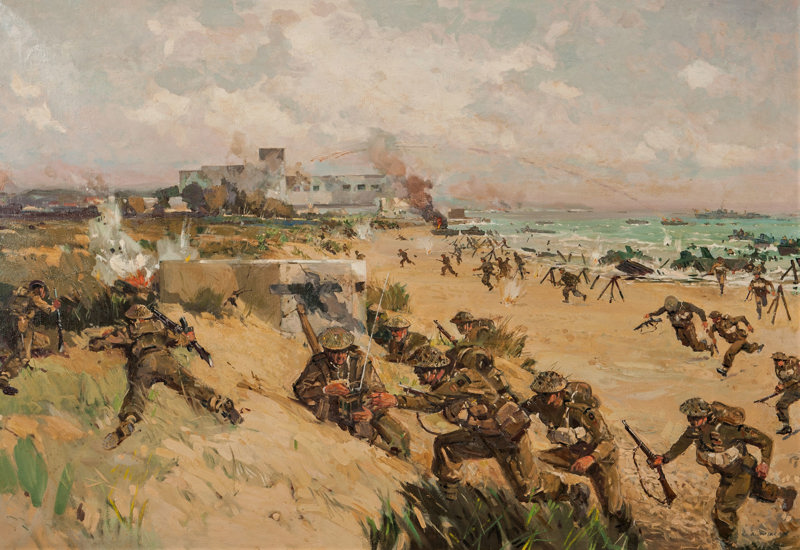 Painting showing the 1st Hampshire Battalion attacking Gold Beach on D-Day