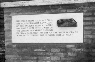 A small section of Hardian's Wall embeded into a wall at Rome War Cemetery.